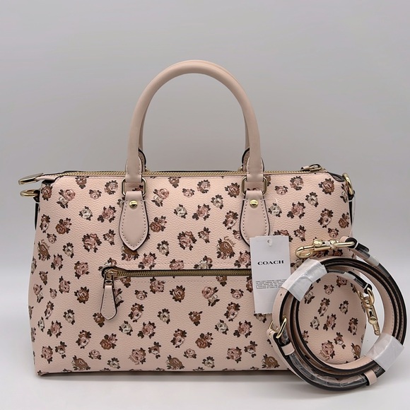 Coach Georgia Satchel Bag With Rose Print GOLD/BLUSH MULTI - Picture 2 of 15